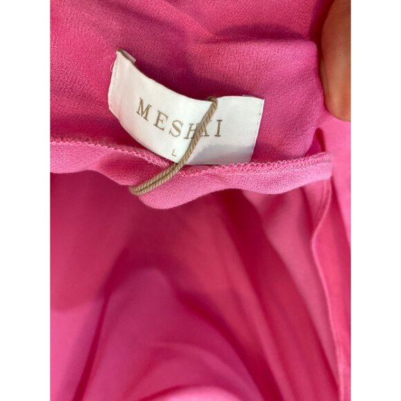 Meshki Jade Cowl Neck Backless Maxi Dress Satin Size Large Bright Pink NWT - Picture 9 of 10